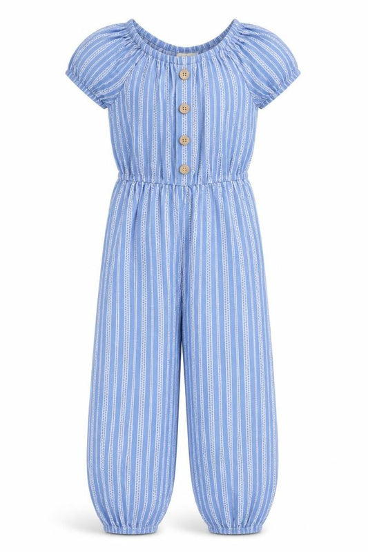 Jenna & Jessie Girls Blue Striped Jumpsuit, Size 3 Years