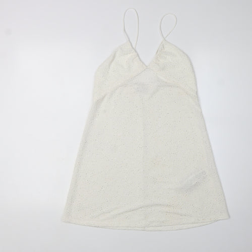 Zara Women's White Slip Dress, Size EUR 5 Sequin Accents