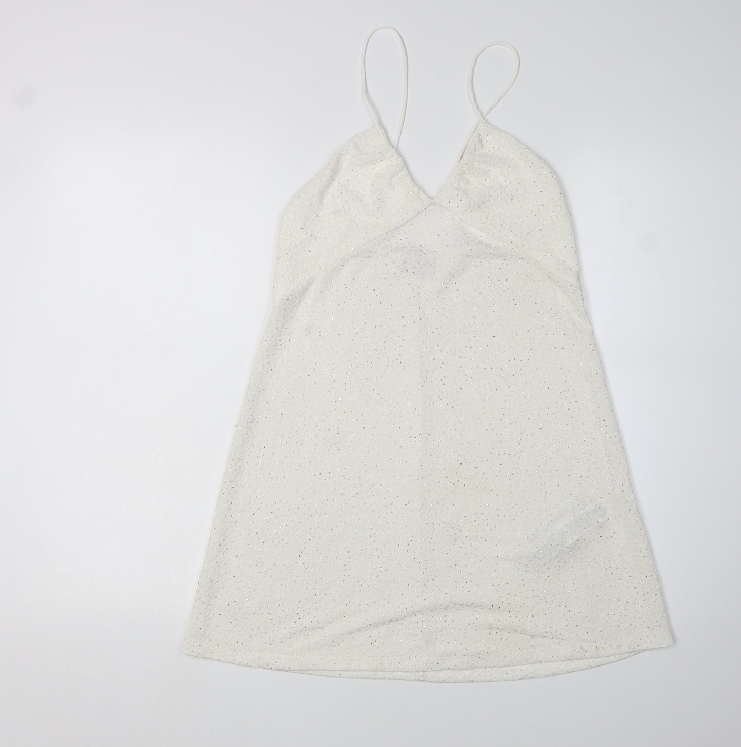 Zara Women's White Slip Dress, Size EUR 5 Sequin Accents