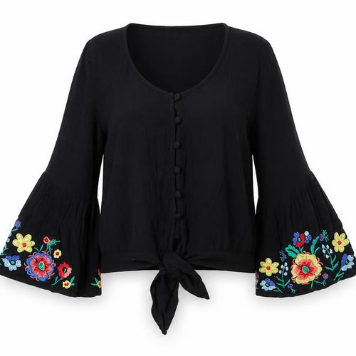 Hollister Women's Black Embroidered Bohemian Blouse, S