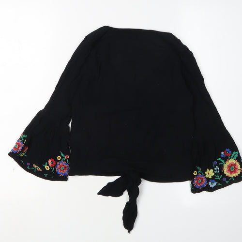 Hollister Women's Black Embroidered Bohemian Blouse, S