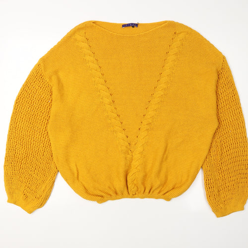 Joinus Women's Yellow Cable-Knit Pullover Jumper M/L