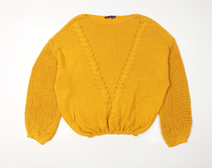 Joinus Women's Yellow Cable-Knit Pullover Jumper M/L