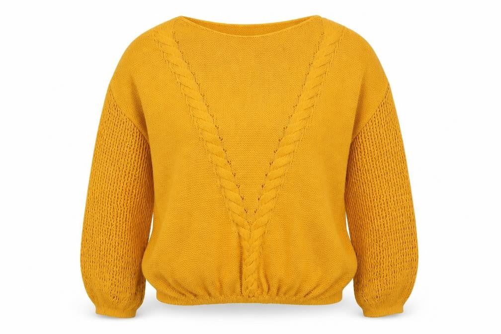 Front view of Joinus Women's Yellow Cable-Knit jumper M/L