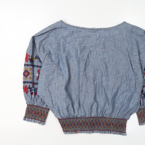 GAP Women's Blue Embroidered Tunic Blouse, XS, Cotton
