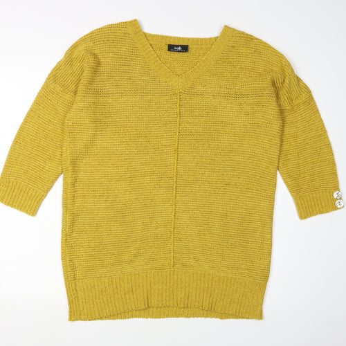 Wallis Women's Yellow V-Neck Pullover, Size M