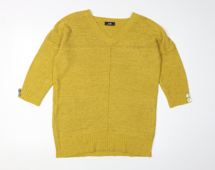 Wallis Women's Yellow V-Neck Pullover, Size M