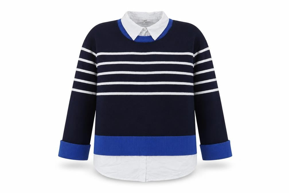 Front view of Next Women's Blue Striped jumper Medium