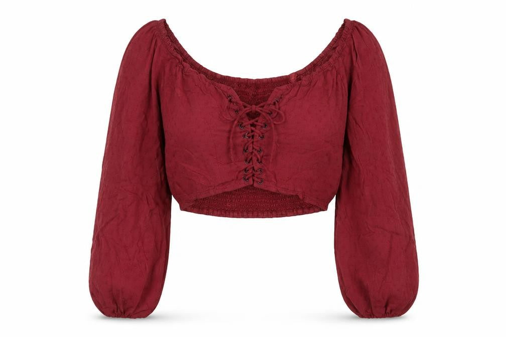 Front view of Urban Outfitters Women's Red Cropped Blouse, S