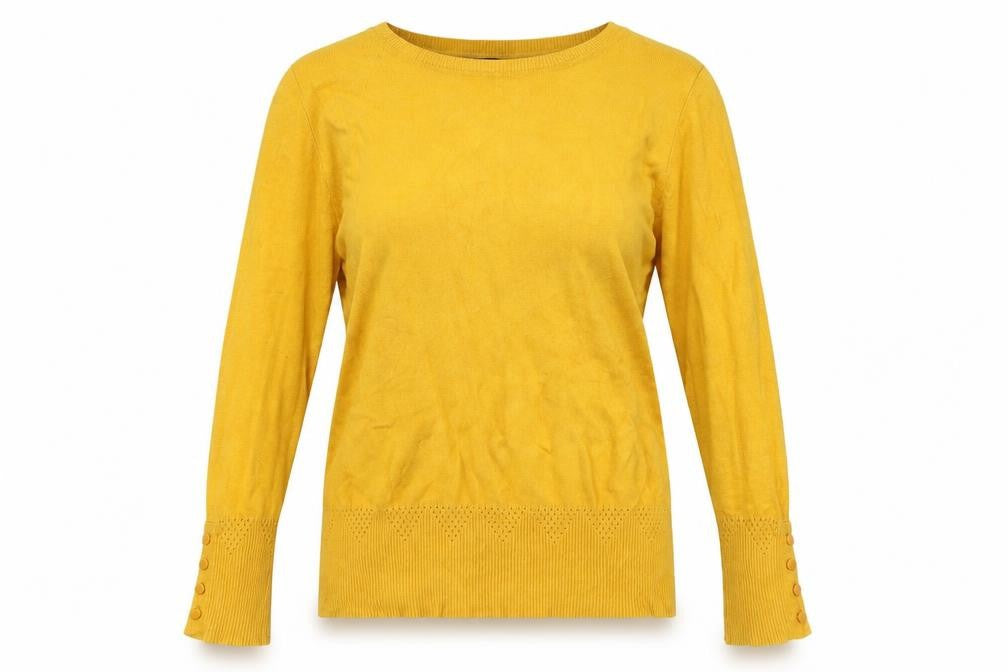 Front view of Dorothy Perkins Yellow women’s jumper, size UK 12, crew neck