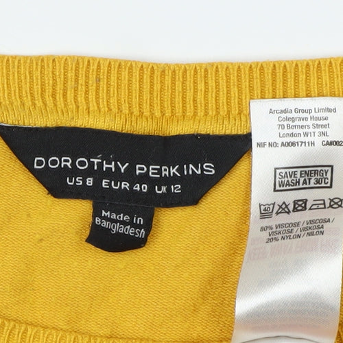 Dorothy Perkins Yellow Womens Pullover Jumper, Size 12, Crew Neck