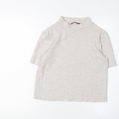 Zara Women's Ivory Short Sleeve Mock Neck Top