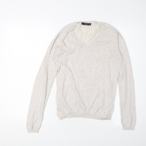 Mango Women's Beige V-Neck Pullover XS Jumper