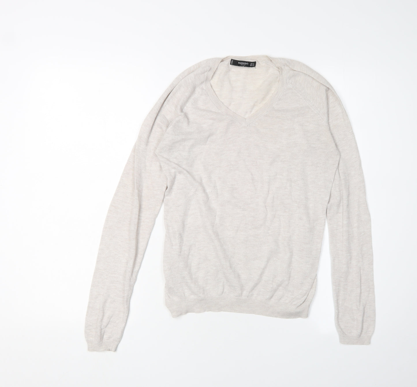 Mango Women's Beige V-Neck Pullover XS Jumper