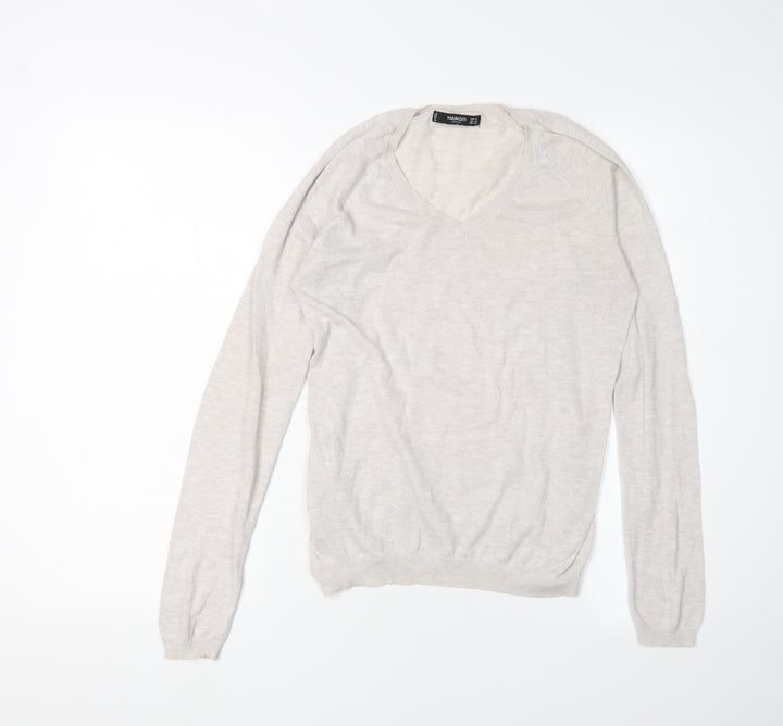 Mango Women's Beige V-Neck Pullover XS Jumper