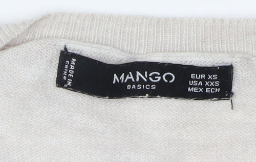 Mango Women's Beige V-Neck Pullover XS Jumper