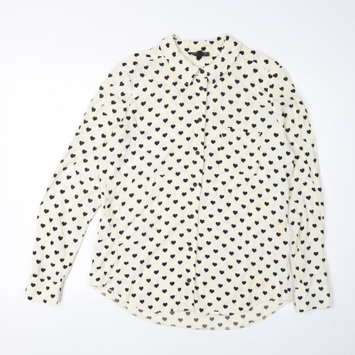 Topshop Women's Ivory Heart Print Button-Up Shirt