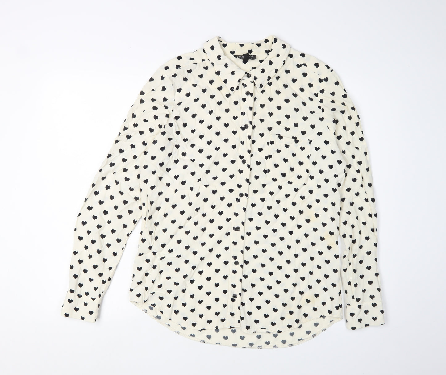 Topshop Women's Ivory Heart Print Button-Up Shirt