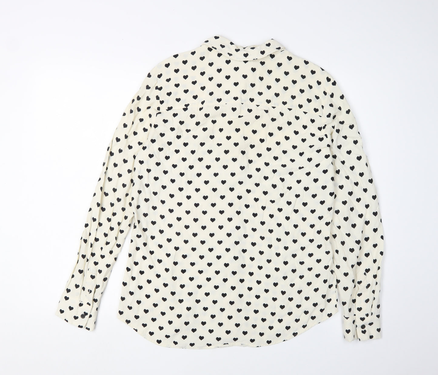 Topshop Women's Ivory Heart Print Button-Up Shirt
