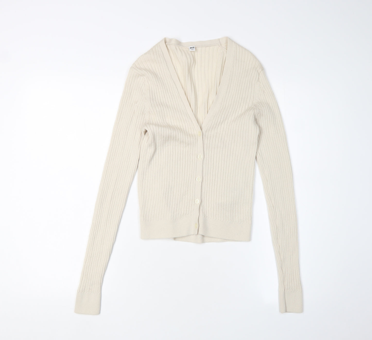 Uniqlo Women's Ivory Wool Cardigan, S, V-Neck, Buttoned