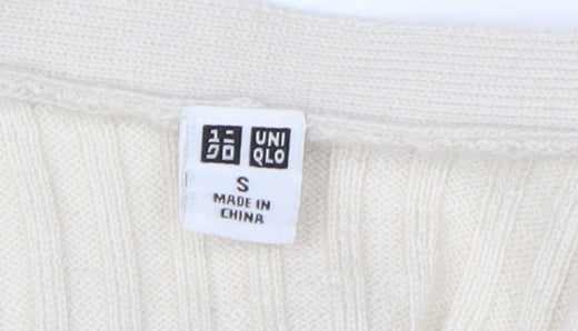 Uniqlo Women's Ivory Wool Cardigan, S, V-Neck, Buttoned
