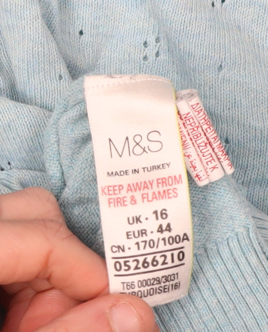 Marks and Spencer Women's Blue Cotton Pullover Jumper