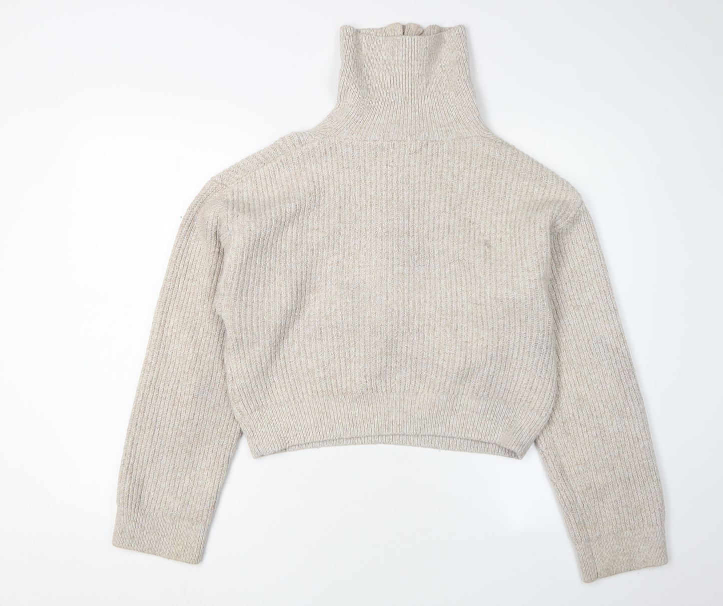 H&M Women's Beige XS Full Zip High Neck Jumper
