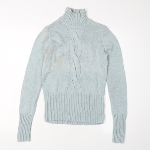 Principles Women's Blue Roll Neck Cable-Knit Jumper Size 10