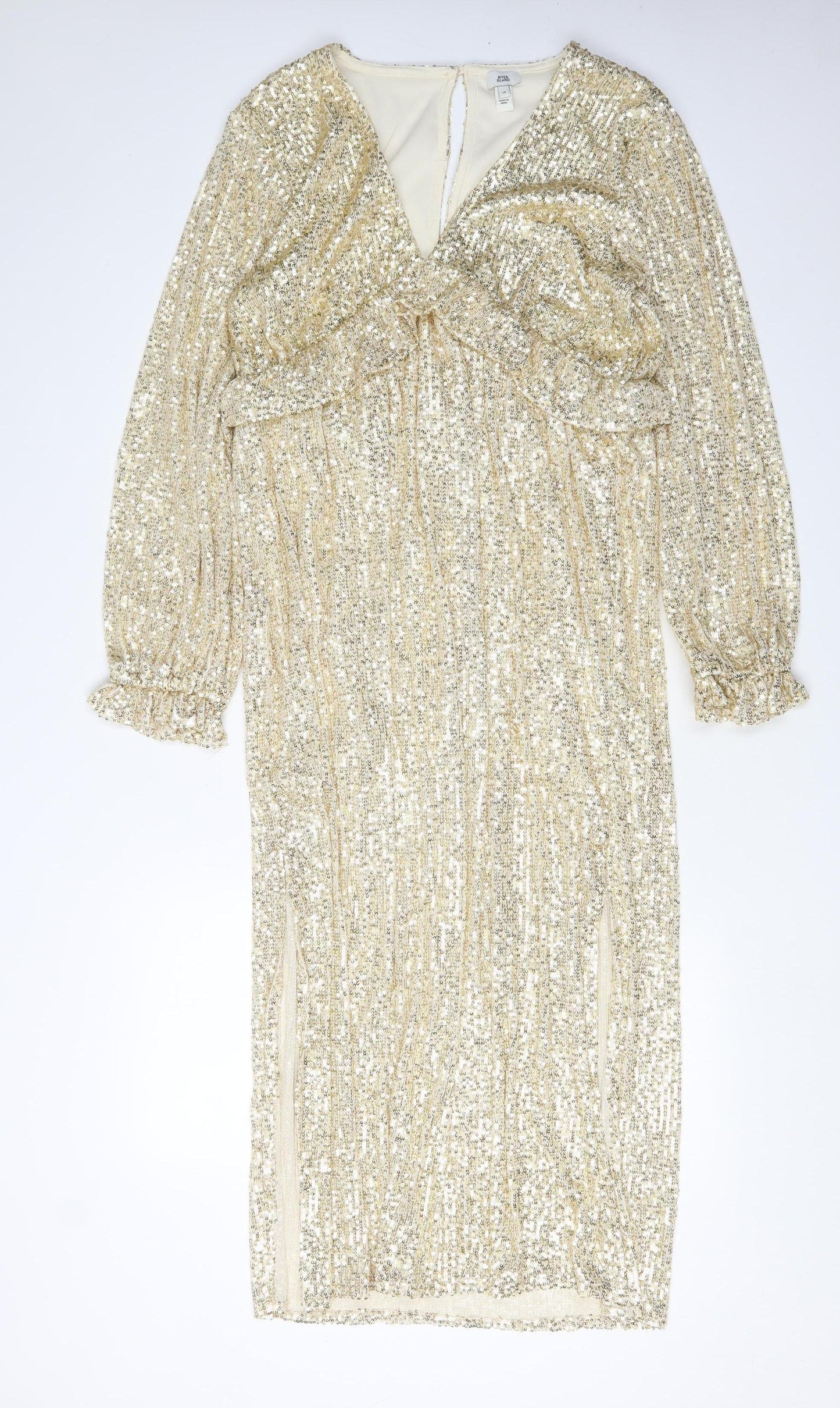 River Island Women's Gold Sequin Shift Dress Size 14
