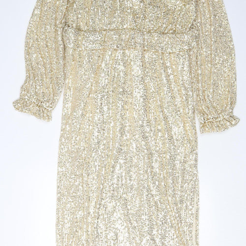 River Island Women's Gold Sequin Shift Dress Size 14