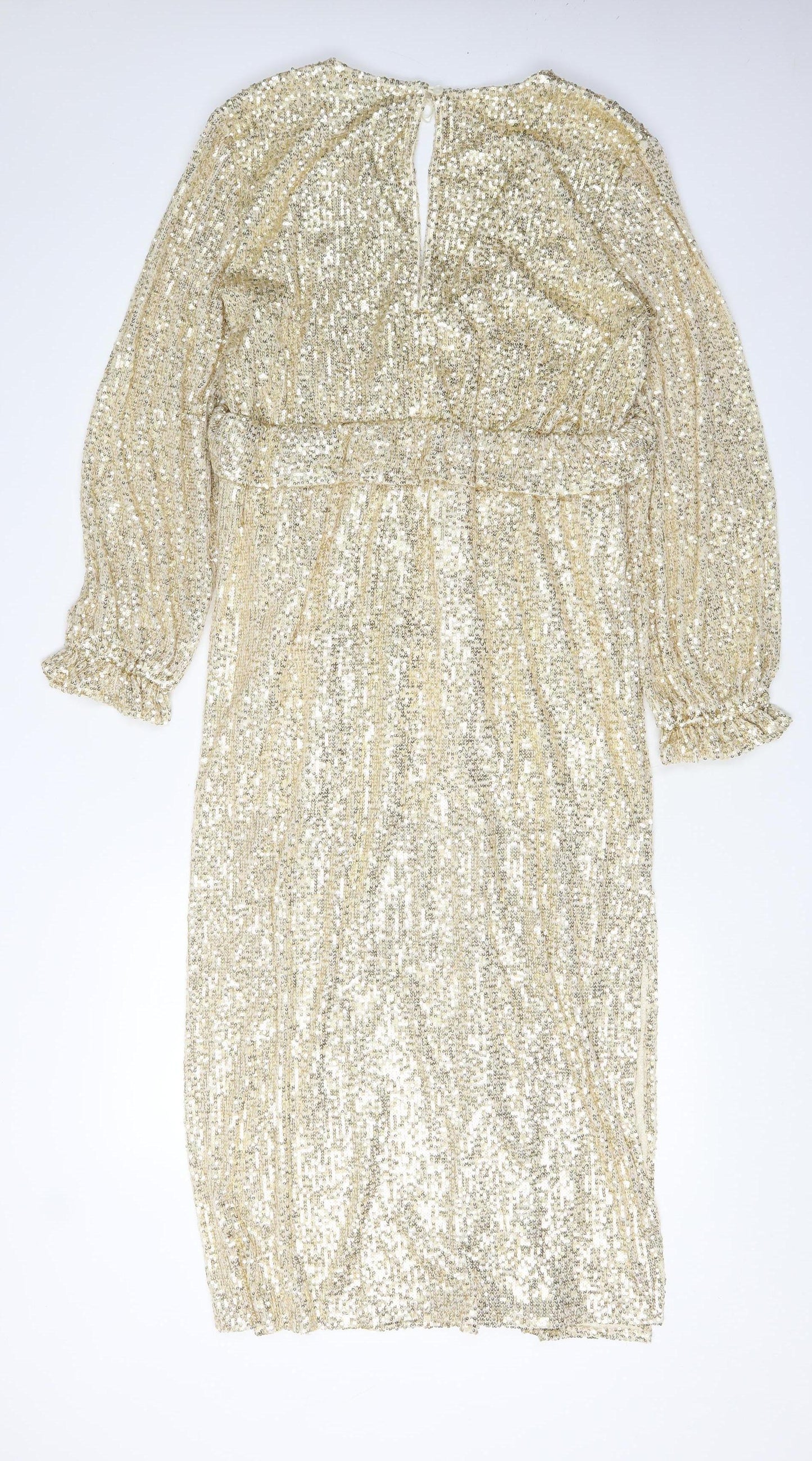 River Island Women's Gold Sequin Shift Dress Size 14