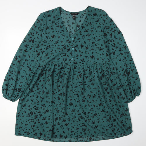 New Look Women's Green A-Line Floral Dress UK 12