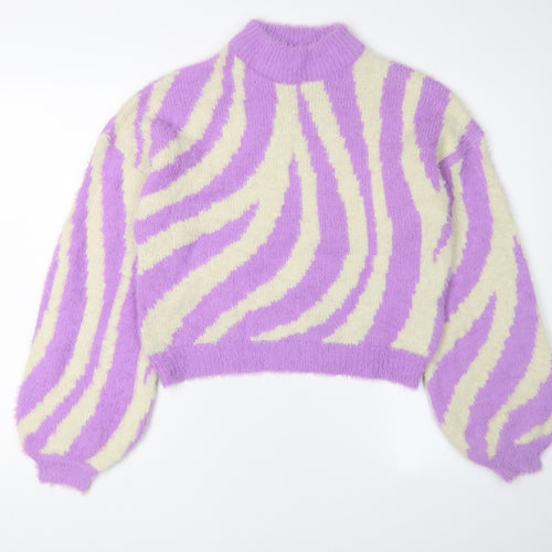 Wednesdays Girl Women's Purple Mock Neck Zebra Jumper S