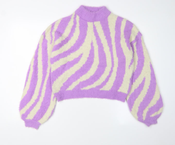 Wednesdays Girl Women's Purple Mock Neck Zebra Jumper S