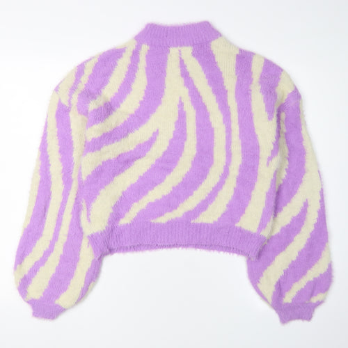 Wednesdays Girl Women's Purple Mock Neck Zebra Jumper S