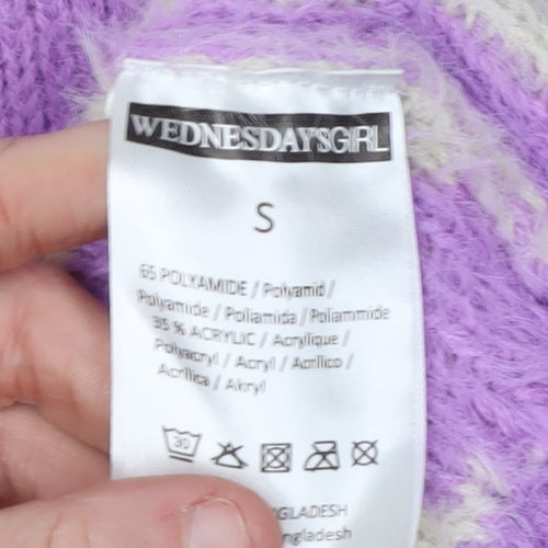 Wednesdays Girl Women's Purple Mock Neck Zebra Jumper S