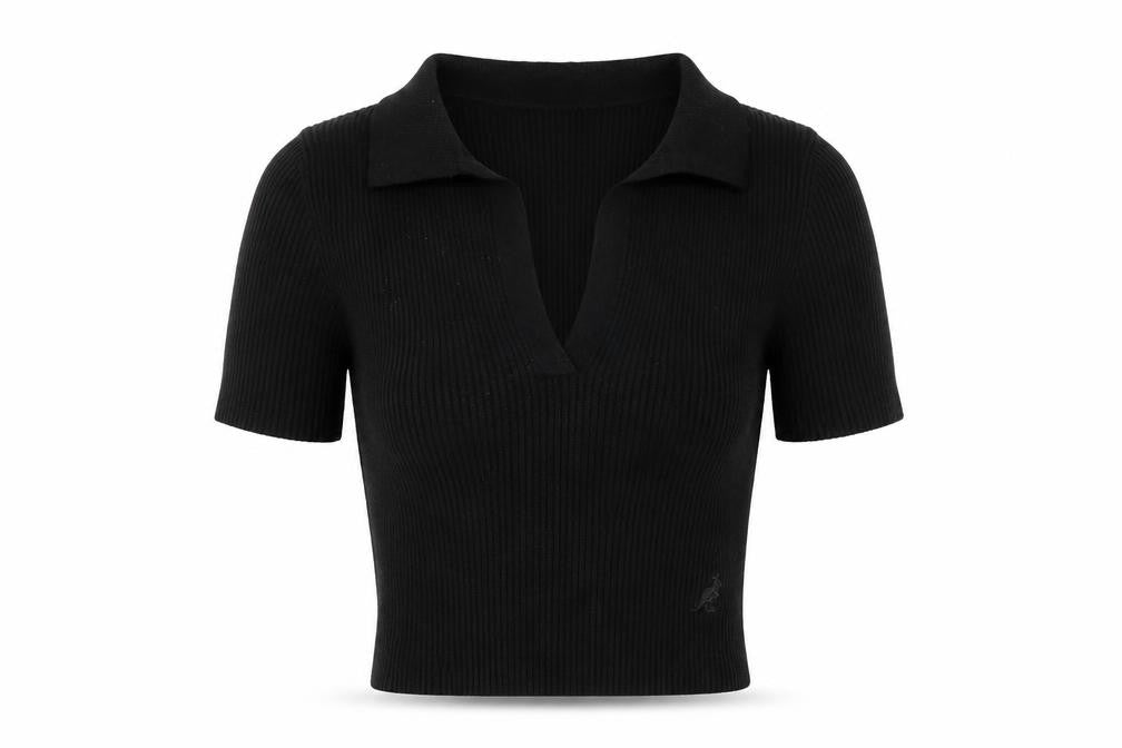 Front view of Kangol Women's Black Collared Jumper, UK 14, Casual Knit