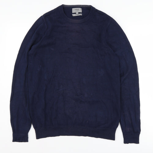 Marks and Spencer Men's Blue Cotton Pullover Jumper S