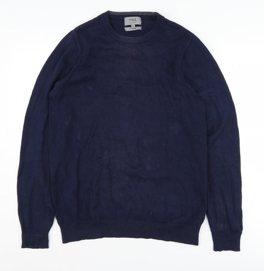 Marks and Spencer Men's Blue Cotton Pullover Jumper S