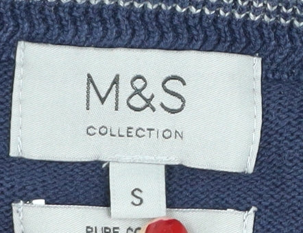Marks and Spencer Men's Blue Cotton Pullover Jumper S
