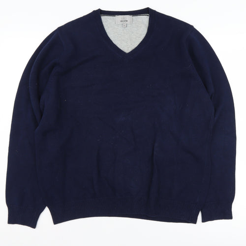 Marks and Spencer Men's Blue V-Neck Pullover Jumper L