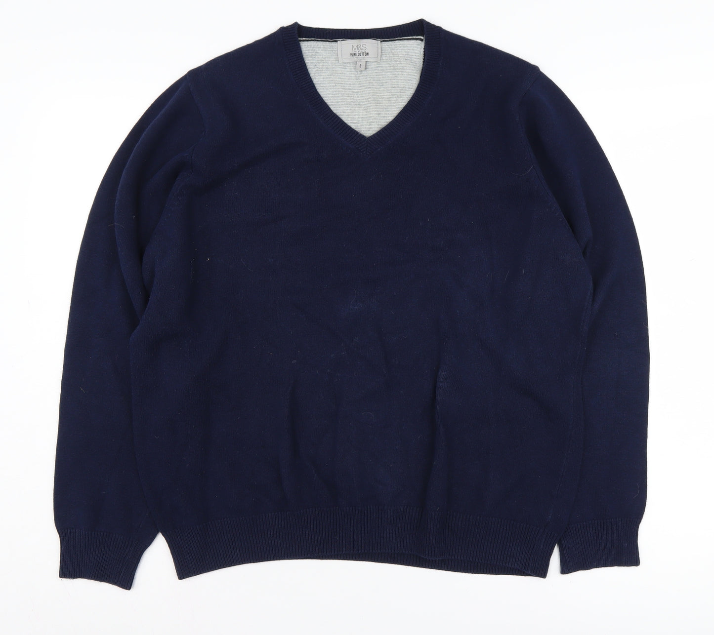 Marks and Spencer Men's Blue V-Neck Pullover Jumper L