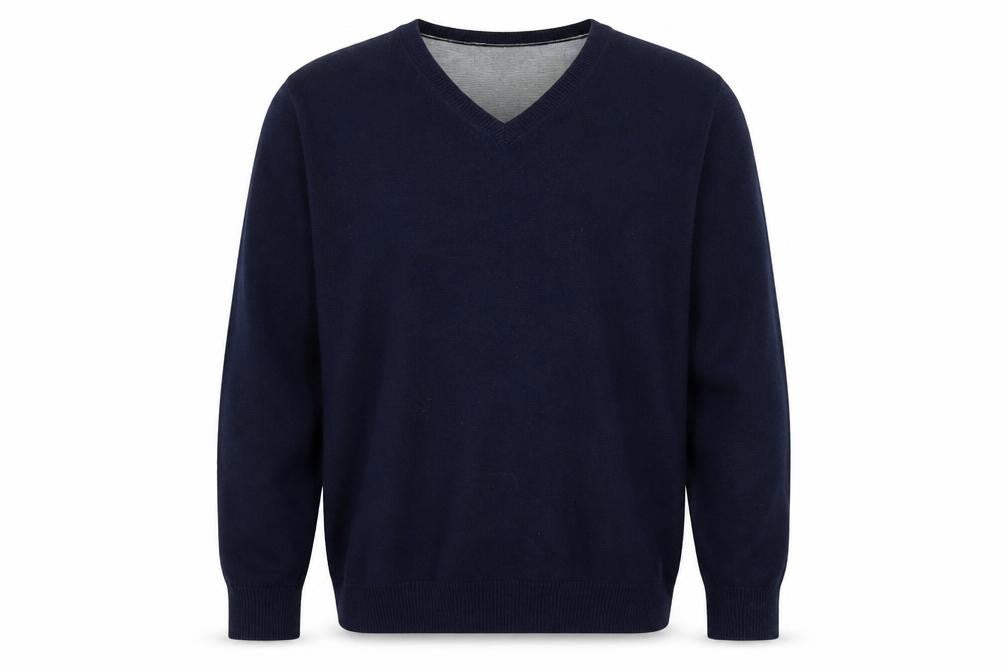 Front view of Marks & Spencer Men's Blue V-Neck jumper L