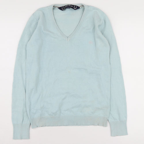 Rydale Women's Blue V-Neck Cotton Pullover Jumper