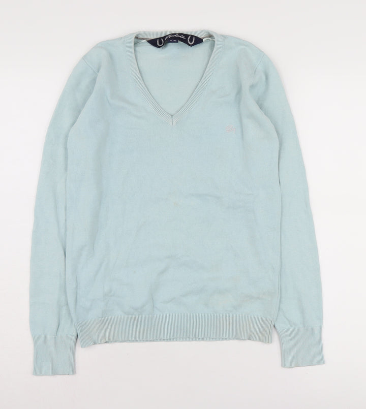 Rydale Women's Blue V-Neck Cotton Pullover Jumper