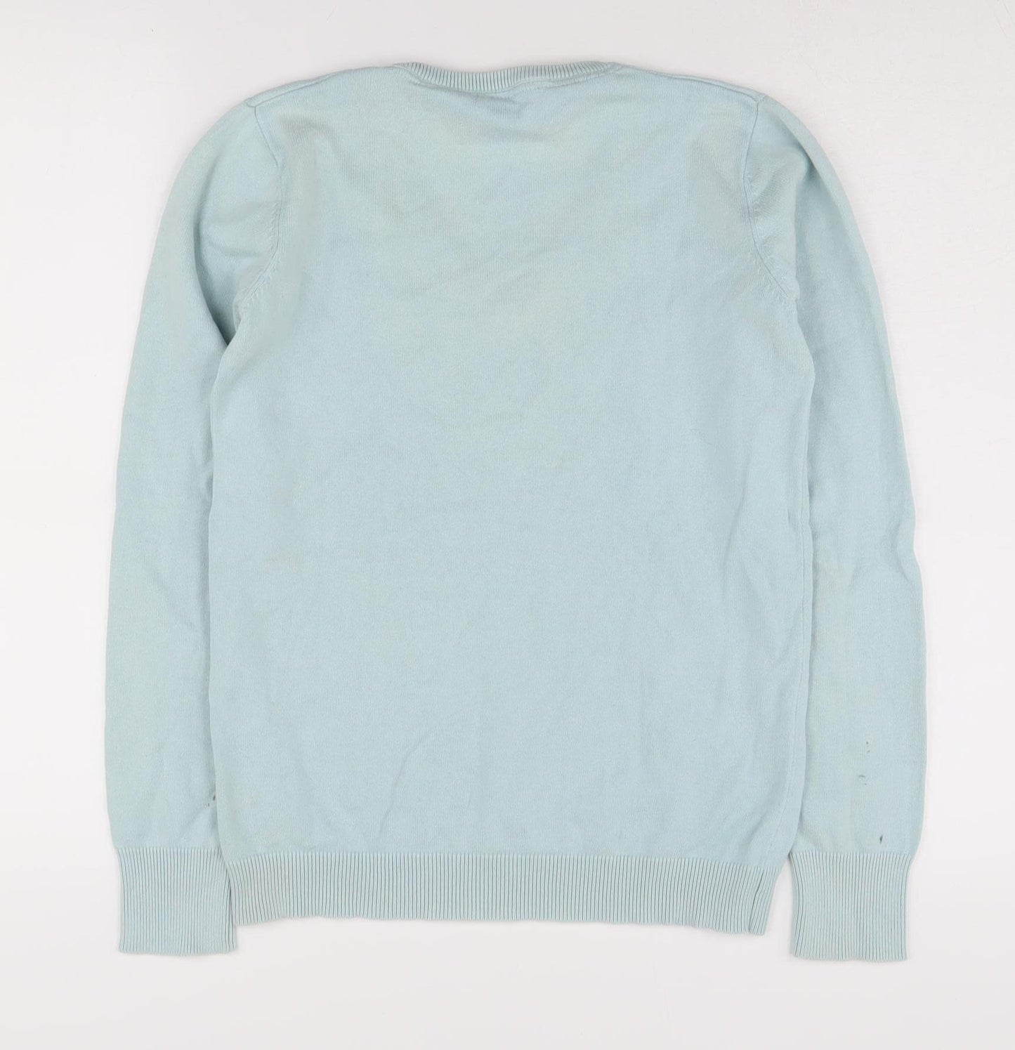 Rydale Women's Blue V-Neck Cotton Pullover Jumper