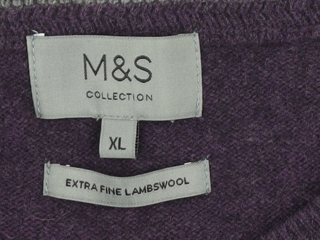 Marks and Spencer Men's Purple Wool XL Pullover Jumper