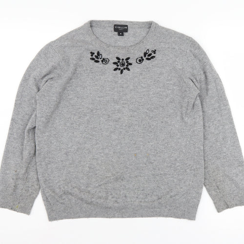 Cyrillus Women's Grey Embroidered Pullover Jumper - M