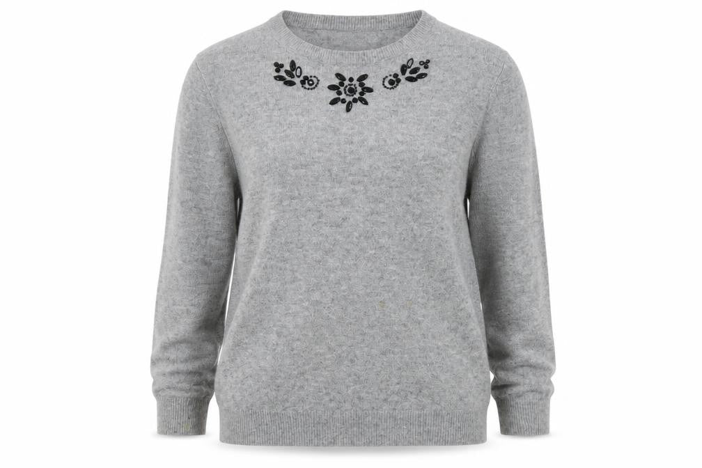 Front view of Cyrillus Women's Grey Embroidered jumper - M