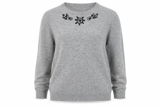 Front view of Cyrillus Women's Grey Embroidered jumper - M